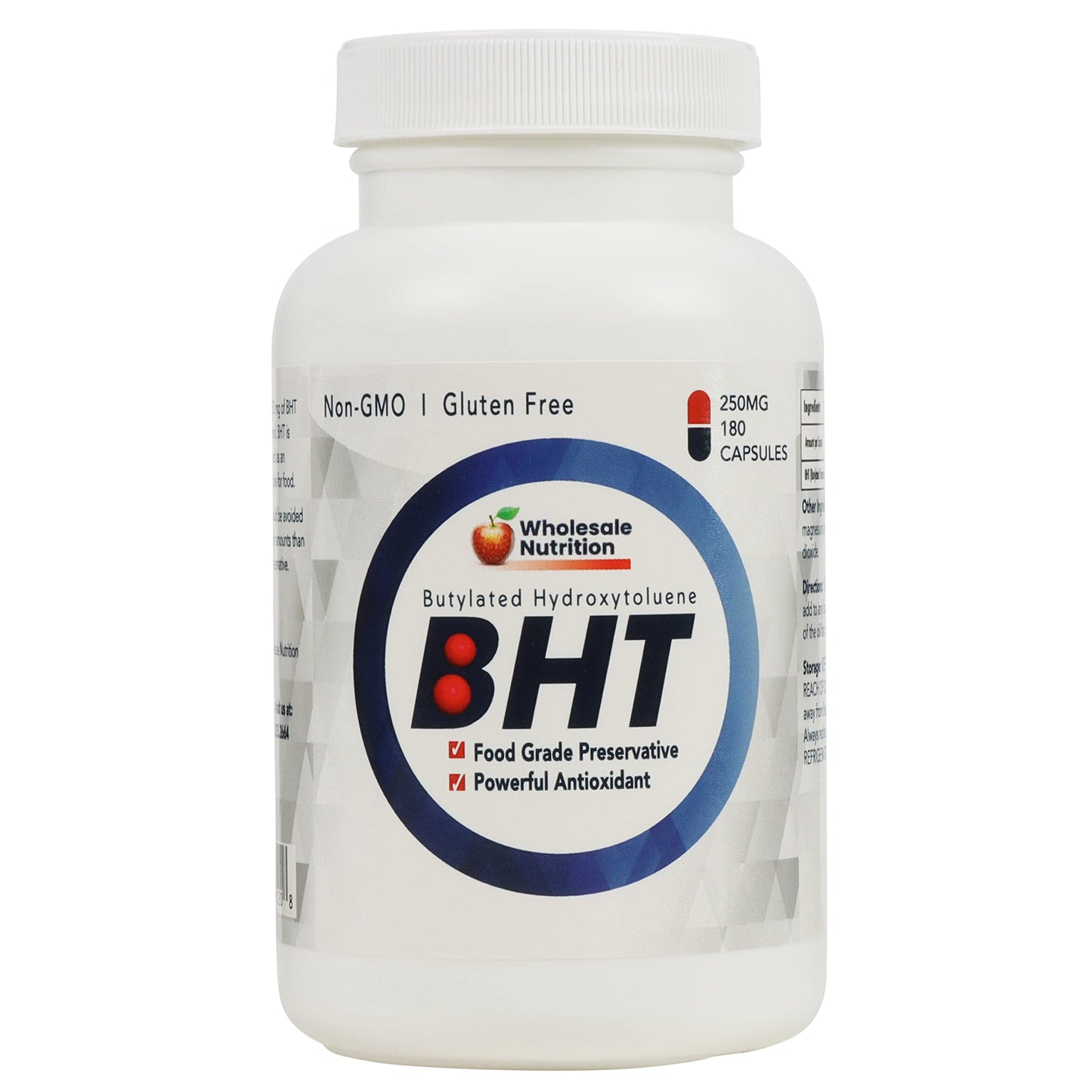 Wholesale Nutrition BHT 250mg (180 Capsules) High Potency Butylated Hydroxytoluene Antioxidant & Food Preservative Non-GMO Gluten-Free