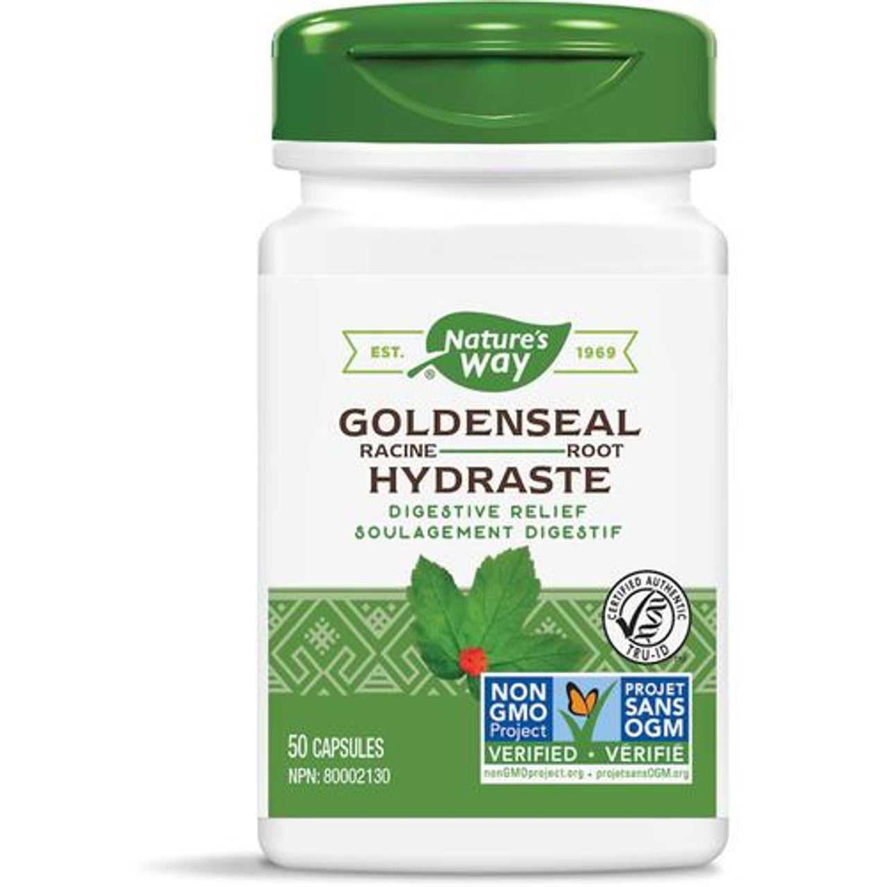 Bottle of Nature’s Way Goldenseal Root Hydrastis digestive relief supplement, 50 capsules