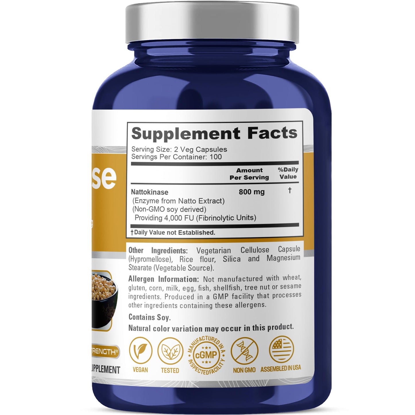 NusaPure Nattokinase 4000 FU 800mg, 200 Veggie Capsules (Vegan, Non-GMO)
