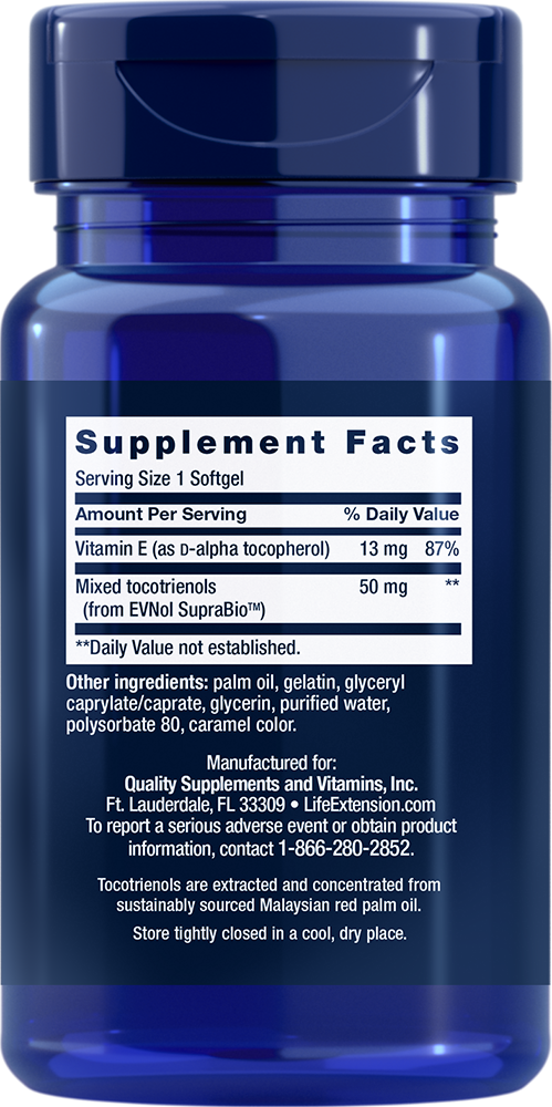 Life Extension Super Absorbable Tocotrienols 60 Softgels | EVNol SupraBio Vitamin E | Non-GMO