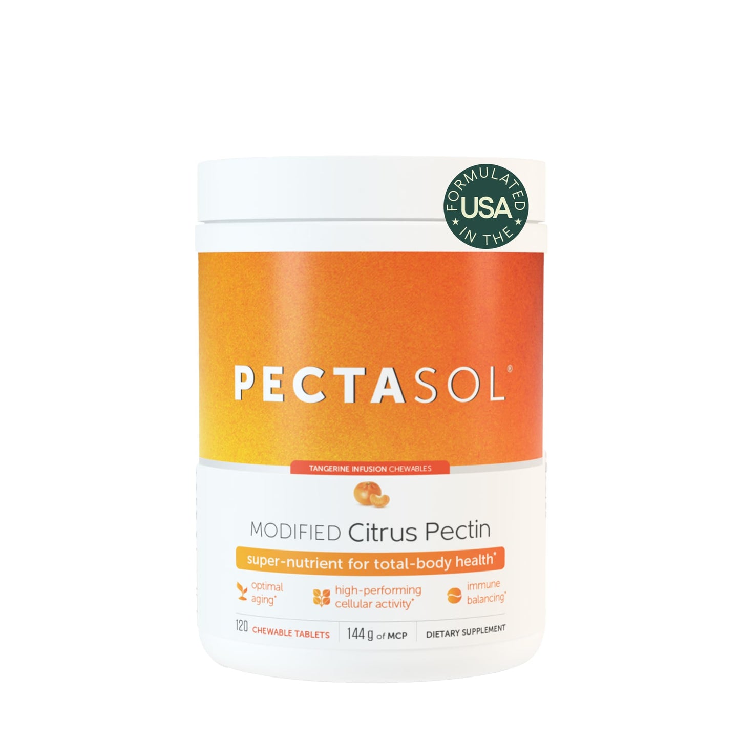 EcoNugenics PectaSol Modified Citrus Pectin – 120 Tangerine Chewable Tablets – Total-Body Health Supplement to Support Heart Immune System Inflammation Response + Maintain Healthy Galectin-3 Levels