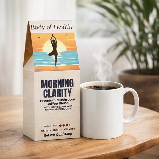 ‘MORNING CLARITY Premium Mushroom Coffee Blend' with Lion's Mane and Chaga mushrooms