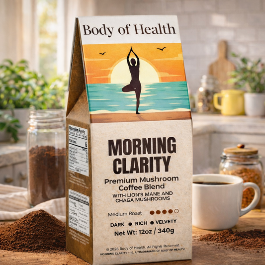 ‘MORNING CLARITY Premium Mushroom Coffee Blend' with Lion's Mane and Chaga mushrooms