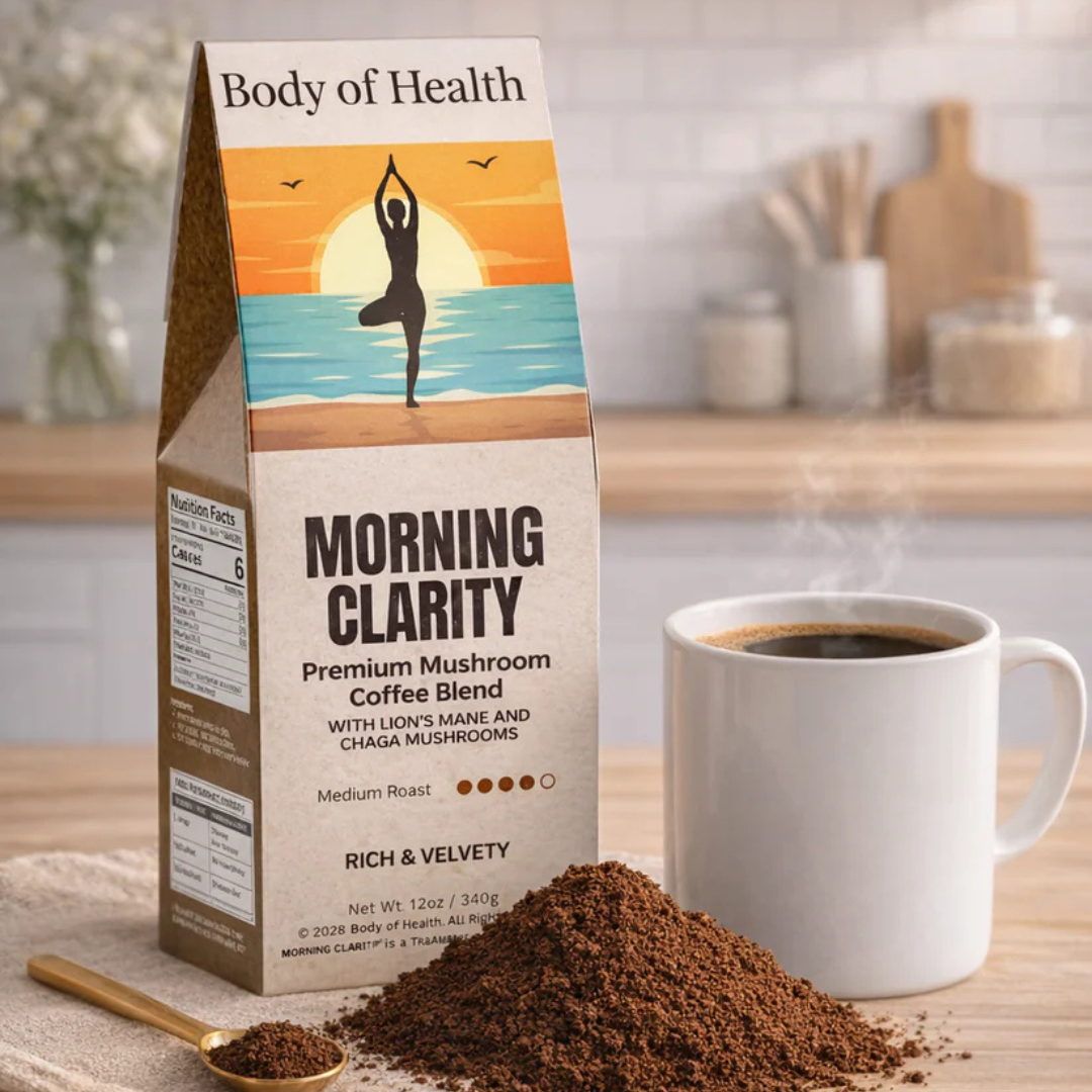 ‘MORNING CLARITY Premium Mushroom Coffee Blend' with Lion's Mane and Chaga mushrooms