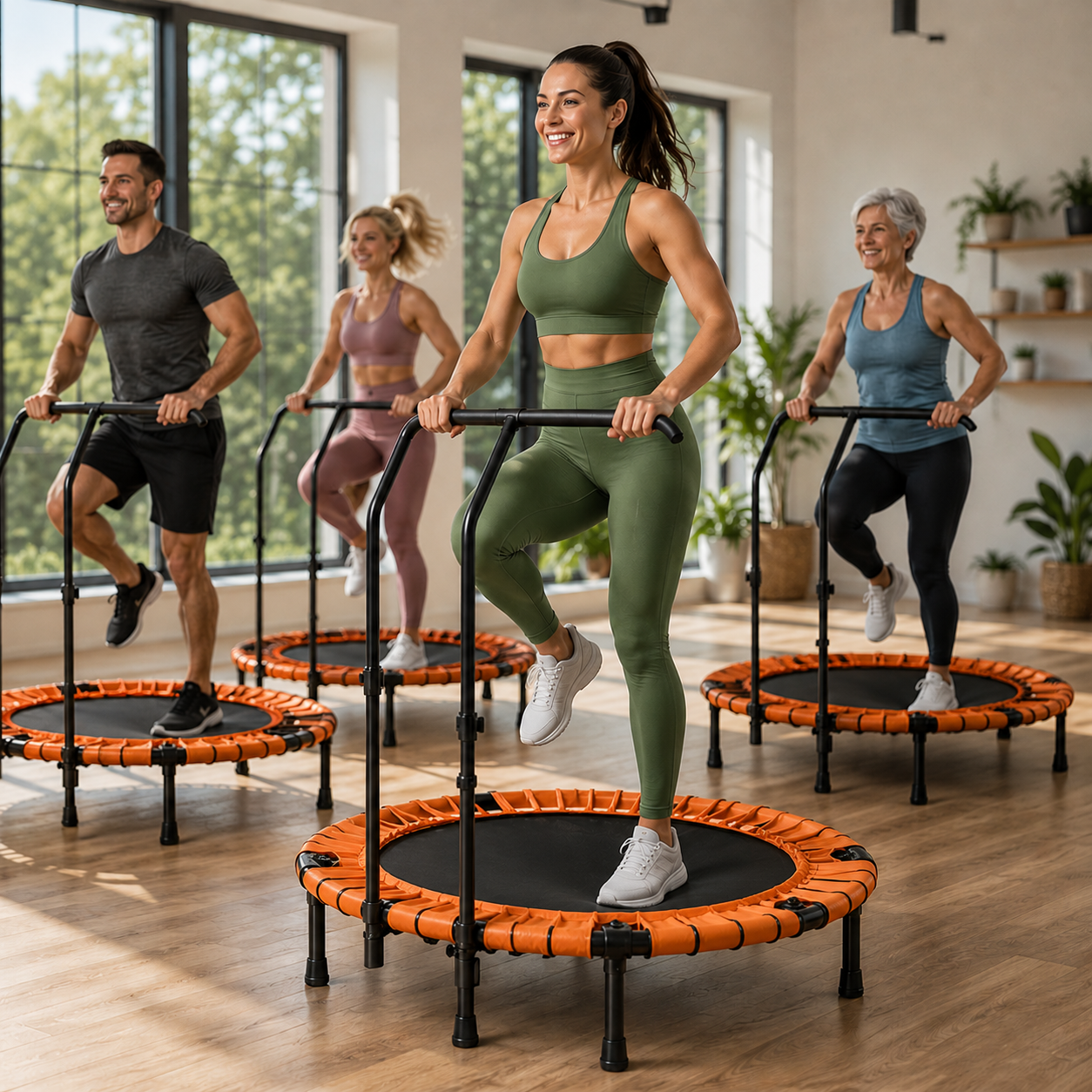 HYD-Parts 40" 48" Mini Trampoline for Adults and Kids Exercise Rebounder with Adjustable Bar Fitness Trampoline Indoor Max Load 330 440lbs