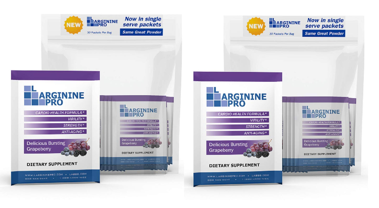 L-ARGININE PRO Supplement 60 Packets Single Serve Travel Size - 5500mg of L-arginine Plus 1100mg L-Citrulline (Grape Berry 60 Packets)